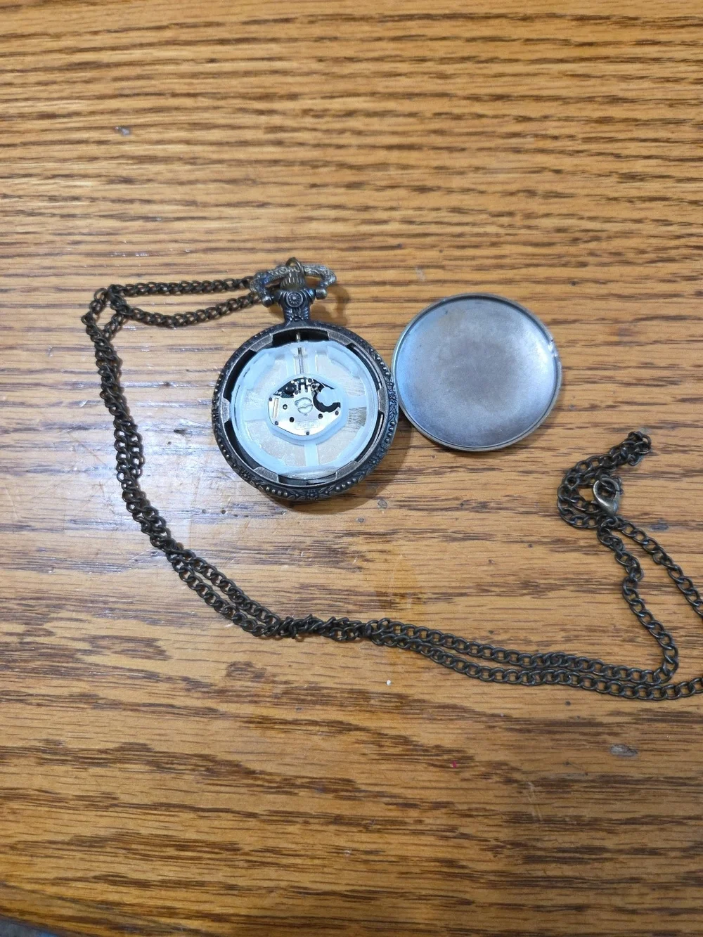 2nd Amendment Skull Pocket Watch Necklace - Silver-Tone Men’s Pendant